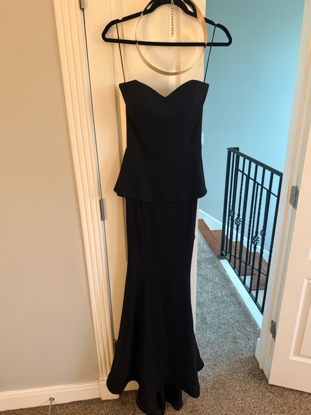 Nicole Bakti Black Strapless Peplum Mermaid Gown